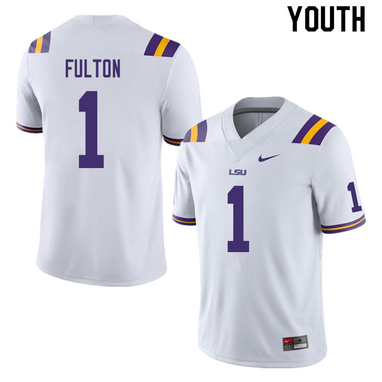 Youth #1 Kristian Fulton LSU Tigers College Football Jerseys Sale-White